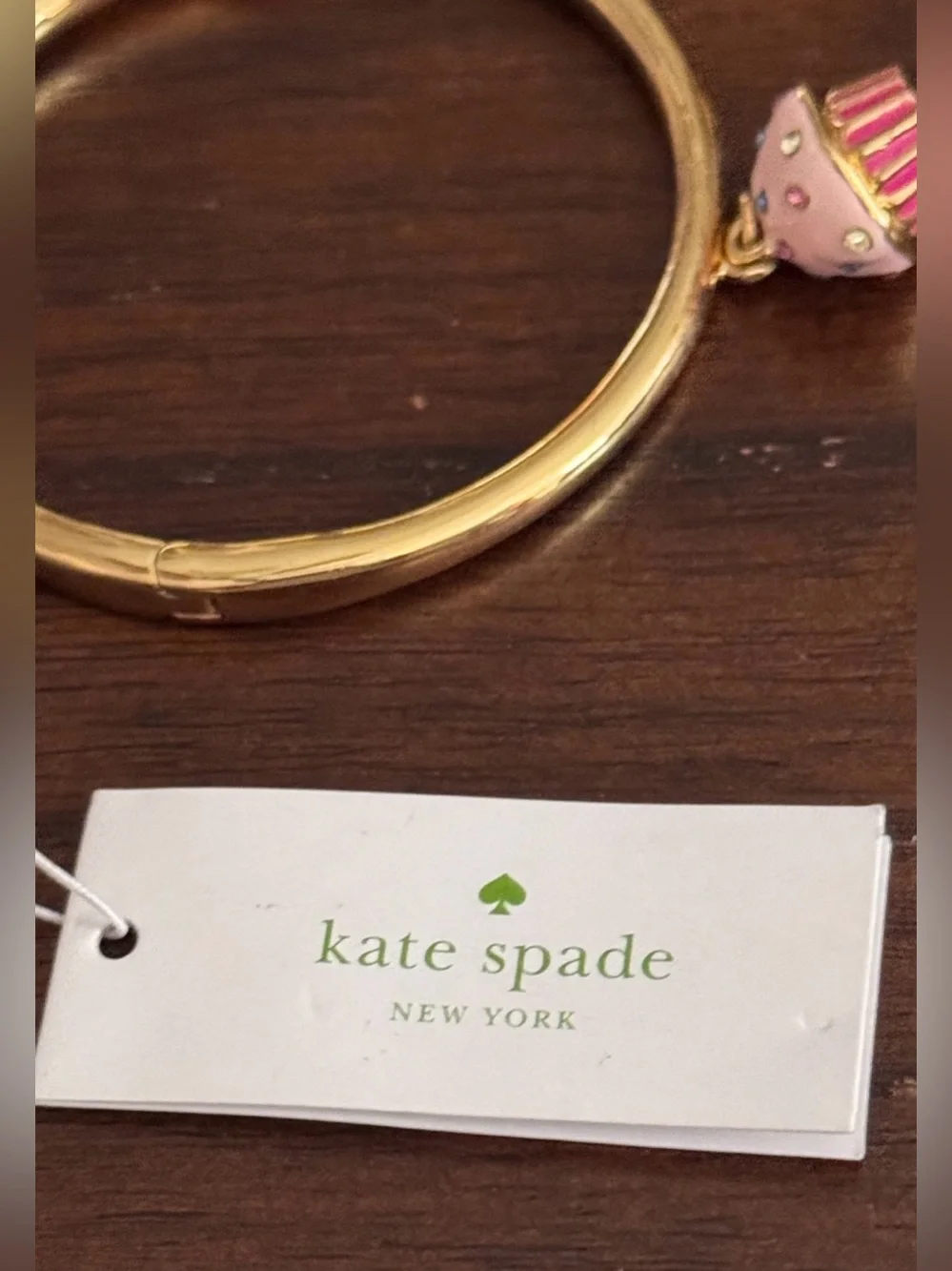 kate spade Gold-tone Bangle with Pink Cupcake Charm